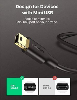 Купити Кабель UGREEN USB 2.0 A Male to Mini 5 Pin Male Cable 2m (Black)