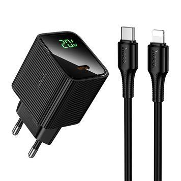 Купити Мережевий зарядний пристрій HOCO CS82A Excellent single port PD20W charger with digital display set(C to iP) Black