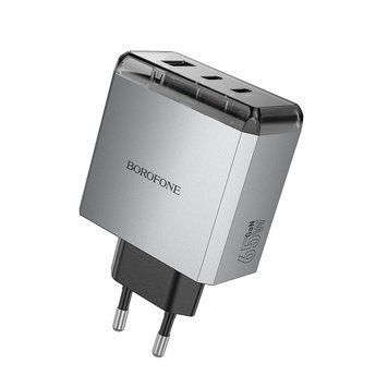 Купити Сетевой зарядное устройство BOROFONE BN22 Lena PD65W(2C1A) charger(EU) Metal Gray
