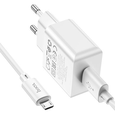 Купити Сетевое зарядное устройство Hoco C106A charger set(Micro) White