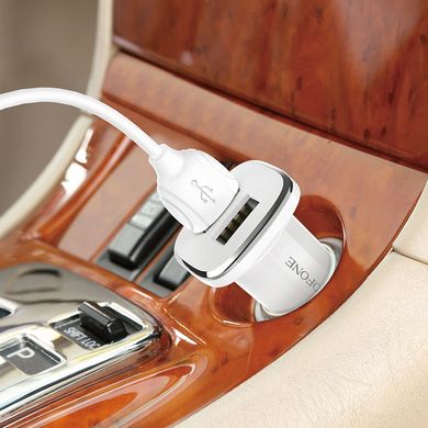 Купити Автомобільний зарядний пристрій Borofone BZ12 double port in-car charger set with Lightning USB White