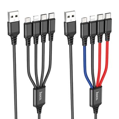 Купити Кабель Hoco X76 USB Micro/Lightning/2хType-C 2A 1m Black+Red+Blue