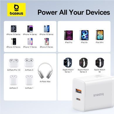 Купити Мережевий зарядний пристрій Baseus Cube Fast Charger C+U 30W EU Moon White