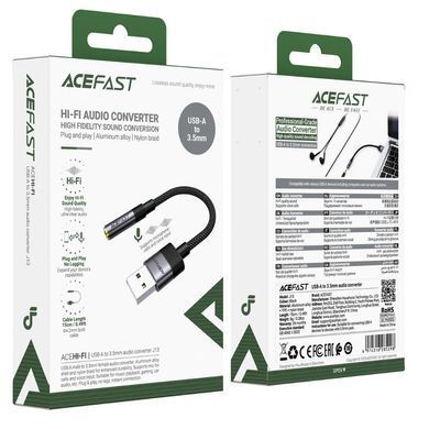 Купити Аудіокабель ACEFAST J13 USB-A to 3.5mm female, nylon braid, 0.15m, Black
