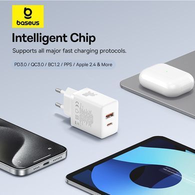 Купити Мережевий зарядний пристрій Baseus Cube Fast Charger C+U 30W EU Moon White
