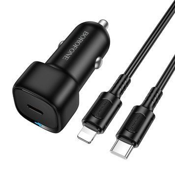 Купити Автомобільний зарядний пристрій BOROFONE BZ34A Cloud single port PD20W car charger set (C to iP) Black