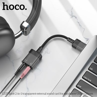 Купити Аудiокабель Hoco LS37 USB Type-A AUX 3,5 mm female 15 cм Black