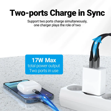 Купити Мережевий зарядний пристрій Vention Two-Port USB(A+C) (18W/20W) White