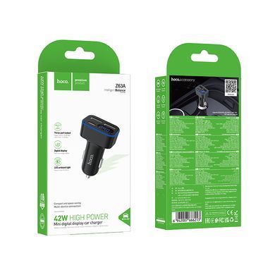 Купити Автомобільний зарядний пристрій HOCO Z63A Barry 42W(1C2A) digital display car charger Black