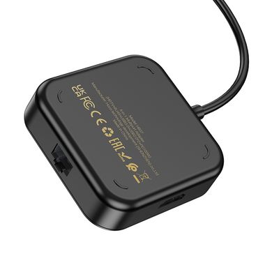 Купити USB-хаб Hoco HB37 Type-C (HDMI+USB3.0+2*USB2.0+RJ45+PD) 20 см Black