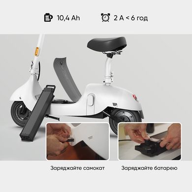 Купити Электросамокат с сиденьем OKAI Ceetle PRO EA10C White 10', 350(900)W, 25Kmh, 10.4Ah, 55Km, 20%, NFC, App.29kg