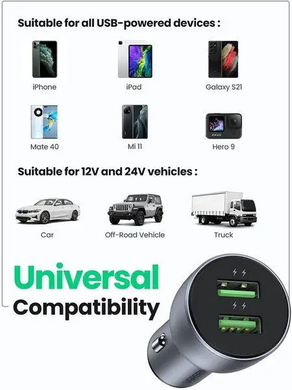 Купити Автомобильное зарядное устройство UGREEN 2 × USB Dark Blue