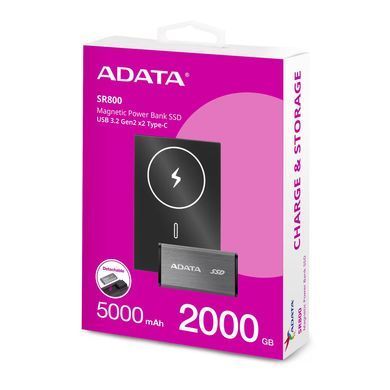 Купити Портативний SSD з зовнішім акумулятором ADATA SR800MPB 2TB USB 3.2 Gen2 x2 Read/Write 2000MB/s magnetic wireless charging QC/PD 20W 5000mAh