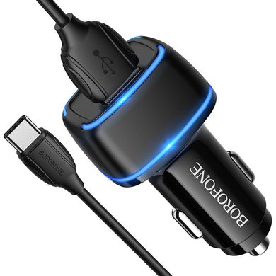 Купити Автомобільний зарядний пристрій Borofone BZ14 Max dual port (Type-C) USB Black