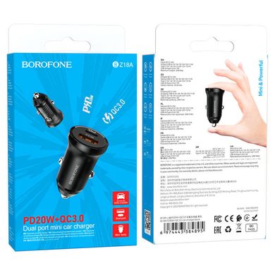 Купити Автомобильное зарядное устройство Borofone BZ18A PD20W+QC3.0 car charger USB-A/Type-C Black