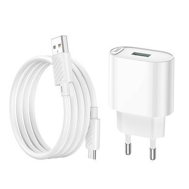 Купити Сет сетевого зарядного устройства HOCO C109A Fighter single port QC3.0 charger (Micro) White