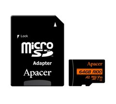Купити Карта памяти Apacer microSDXC 64GB Class 10 UHS-I (U3) V30 A2 W-80MB/s R-100MB/s