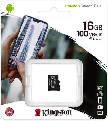 Купити Карта памяти Kingston microSDHC Canvas Select Plus 16GB Class 10 UHS-I A1 R-100MB/s Без адаптера