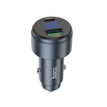 Купити Автомобільний зарядний пристрій HOCO Z57B Glorious 63W dual-port digital display PD45W+QC3.0 car charger Metal Gray