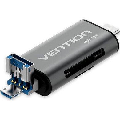 Купити Кардрiдер Vention USB 3.0 A/Micro USB-B/ Type-C to SD,TF Gray