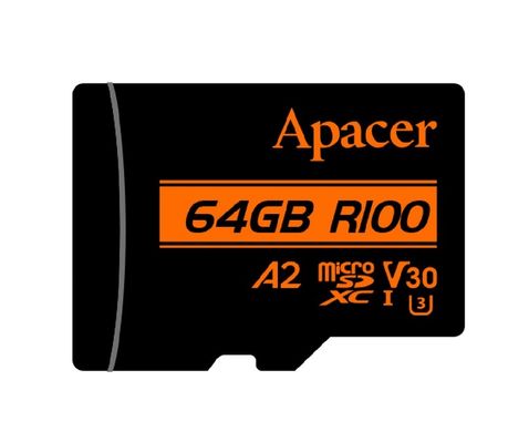 Купити Карта пам'яті Apacer microSDXC 64GB Class 10 UHS-I (U3) V30 A2 W-80MB/s R-100MB/s