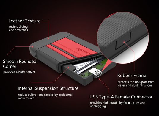 Купити Жорсткий диск зовнішній Apacer USB 3.1 Gen1 AC633 1TB 2,5" Чорно-червоний