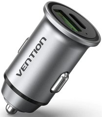 Купити Автомобільний зарядний пристрій Vention Two-Port USB(18/20) USB-A/Type-C Gray