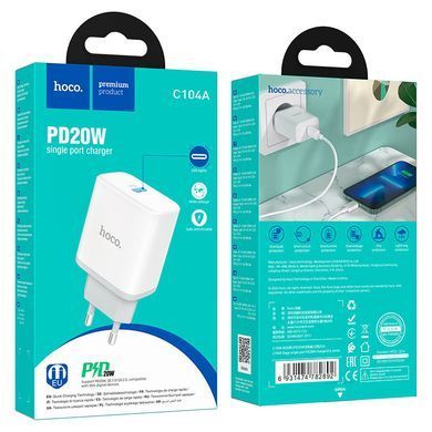 Купити Сетевой зарядное устройство HOCO C104A Stage single port PD20W charger White