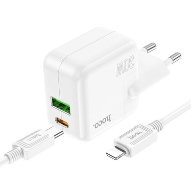 Купити Сетевое зарядное устройство Hoco C111A charger set(C to iP) White