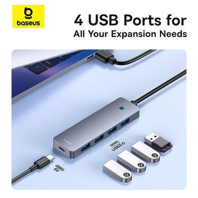 Купити USB-хаб Baseus UltraJoy Series 4-Port HUB Lite 50cm Space Grey（USBA to USB3.0*4+Type-C5V）