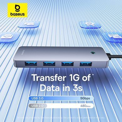 Купити USB-хаб Baseus UltraJoy Series 4-Port HUB Lite 50cm Space Grey（USBA to USB3.0*4+Type-C5V）