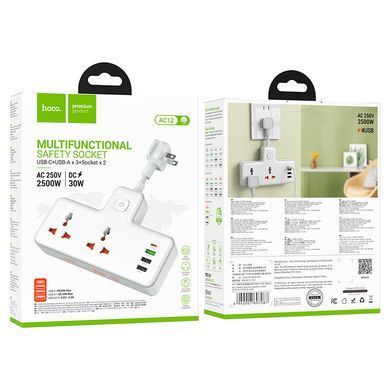 Купити Мережевий подовжувач HOCO AC12 Reise 2-position expansion socket(PD30W/1C3A) (US) White