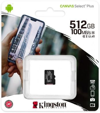 Купити Карта пам'яті Kingston microSDXC Canvas Select Plus 512GB Class 10 UHS-I A1 W-80MB/s R-100MB/s Без адаптера