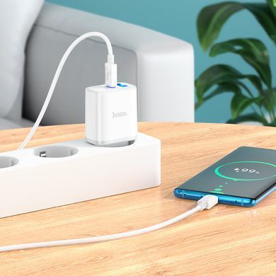 Купити Мережевий зарядний пристрій HOCO C105A Stage dual port PD20W+QC3.0 charger White