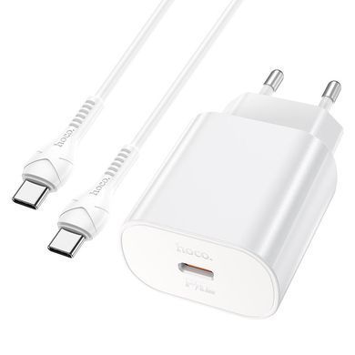 Купити Мережевий зарядний пристрій HOCO N22 Jetta PD25W charger set(Type-C to Type-C)(EU) White