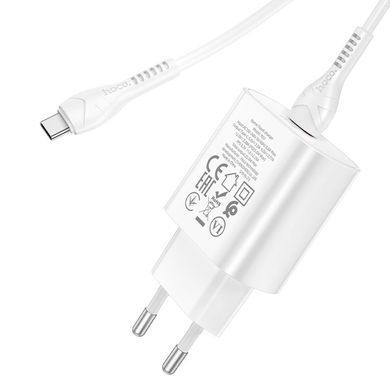 Купити Мережевий зарядний пристрій HOCO N22 Jetta PD25W charger set(Type-C to Type-C)(EU) White