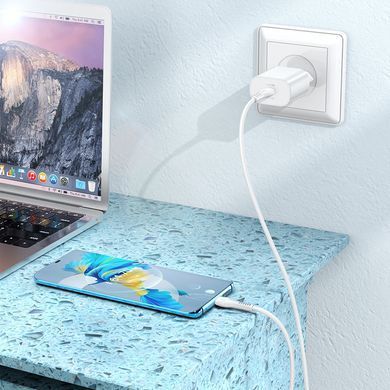 Купити Мережевий зарядний пристрій HOCO N22 Jetta PD25W charger set(Type-C to Type-C)(EU) White