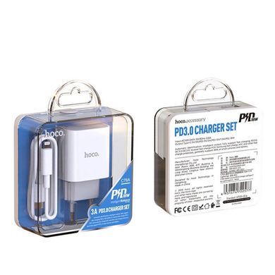 Купити Мережевий зарядний пристрій HOCO C76A Plus Speed source PD20W charger set(C to iP) White