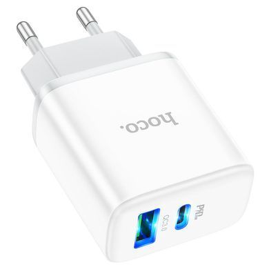 Купити Мережевий зарядний пристрій HOCO C105A Stage dual port PD20W+QC3.0 charger White