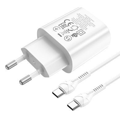 Купити Мережевий зарядний пристрій HOCO N22 Jetta PD25W charger set(Type-C to Type-C)(EU) White