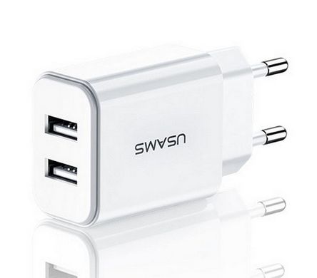 Купити Сетевое зарядное устройство Usams US-CC090 T24 2.1A Dual USB Travel Charger White