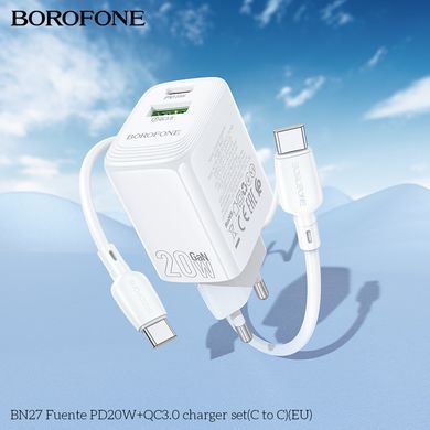 Купити Сетевой зарядное устройство BOROFONE BN27 Fuente PD20W+QC3.0 charger (EU) White