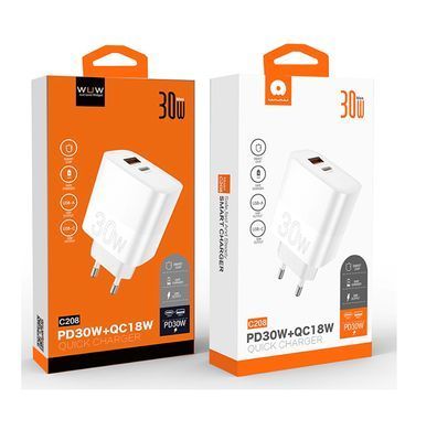 Купити Зарядний пристрій WUW-C208 30W PD USB-C + USB QC3.0 18W white