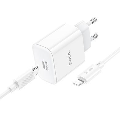 Купити Мережевий зарядний пристрій HOCO C76A Pro Majestic single port PD30W charger set (C to iP)(EU) White