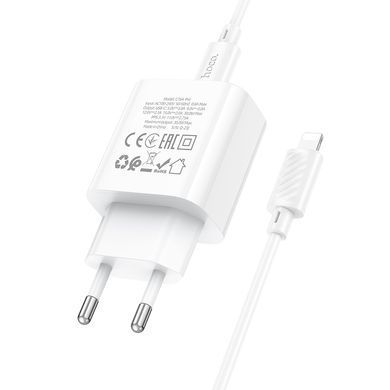 Купити Мережевий зарядний пристрій HOCO C76A Pro Majestic single port PD30W charger set (C to iP)(EU) White
