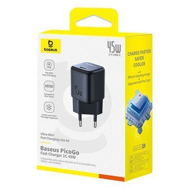 Купити Сетевой зарядник устройство Baseus PicoGo GaN Fast Charger 1C 45W EU Cosmic Black