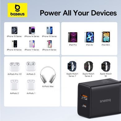 Купити Мережевий зарядний пристрій Baseus Cube Fast Charger C+U 30W EU Cluster Black
