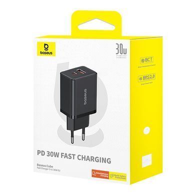 Купити Мережевий зарядний пристрій Baseus Cube Fast Charger C+U 30W EU Cluster Black