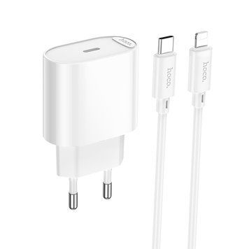 Купити Мережевий зарядний пристрій з кабелем HOCO C109A(PD20W) Fighter single port PD20W charger set(C to iP) White