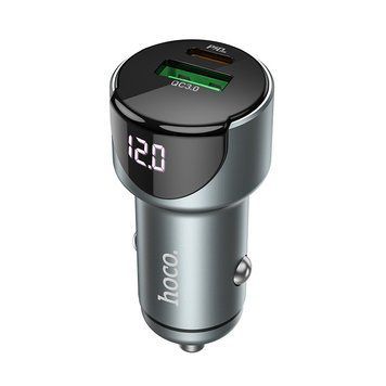 Купити Автомобильное зарядное устройство HOCO Z42 Light road dual port digital display PD20W+QC3.0 car charger Metal Gray
